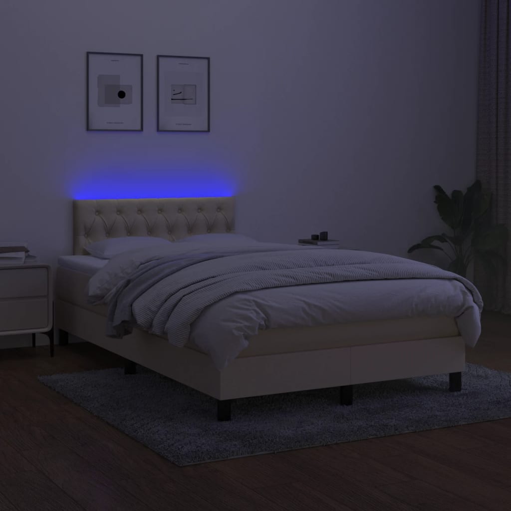 Κρεβάτι Boxspring με Στρώμα & LED Κρεμ 120x200 εκ. Υφασμάτινο