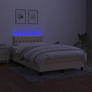 Κρεβάτι Boxspring με Στρώμα & LED Κρεμ 120x200 εκ. Υφασμάτινο