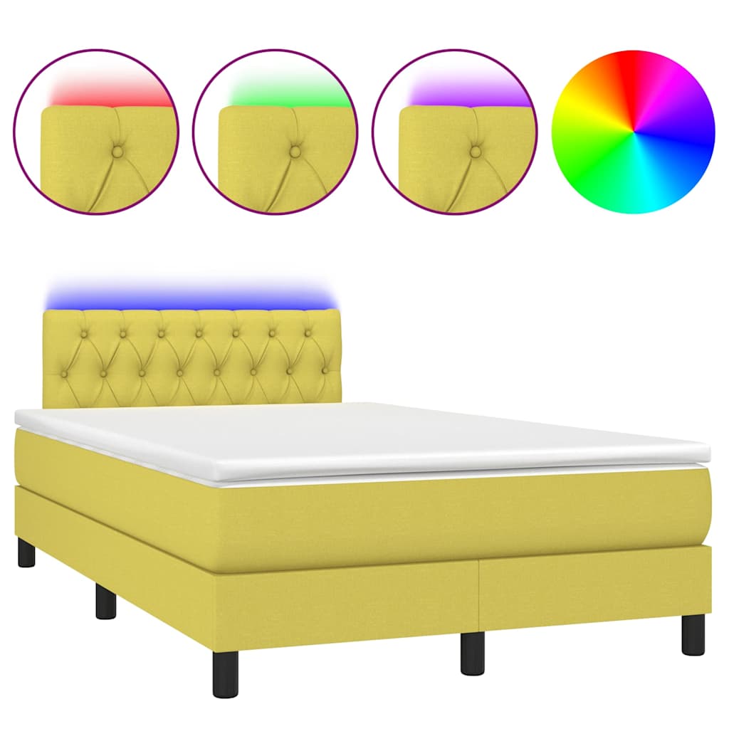 Κρεβάτι Boxspring με Στρώμα & LED Πράσινο 120x200 εκ Υφασμάτινο - Pakobazaar