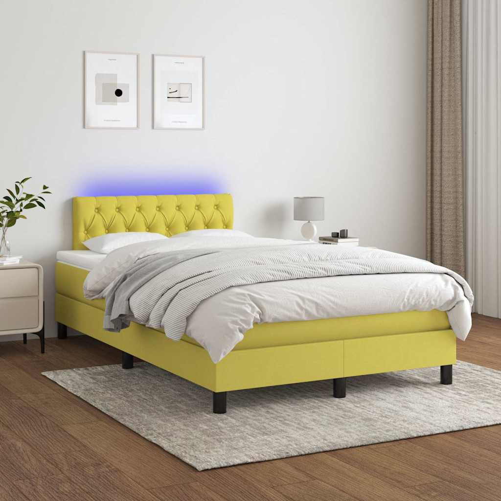 Κρεβάτι Boxspring με Στρώμα & LED Πράσινο 120x200 εκ Υφασμάτινο - Pakobazaar