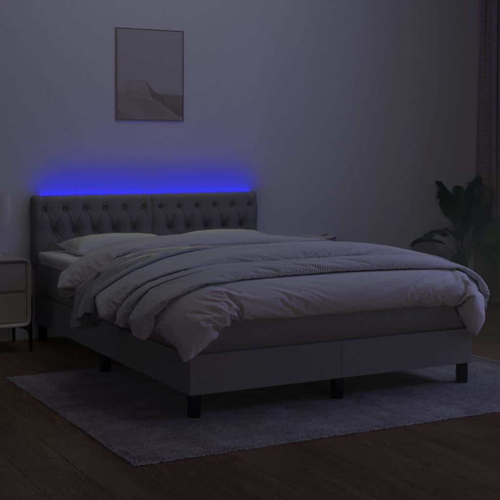 Κρεβάτι Boxspring με Στρώμα & LED Αν.Γκρι 140x190εκ. Υφασμάτινο