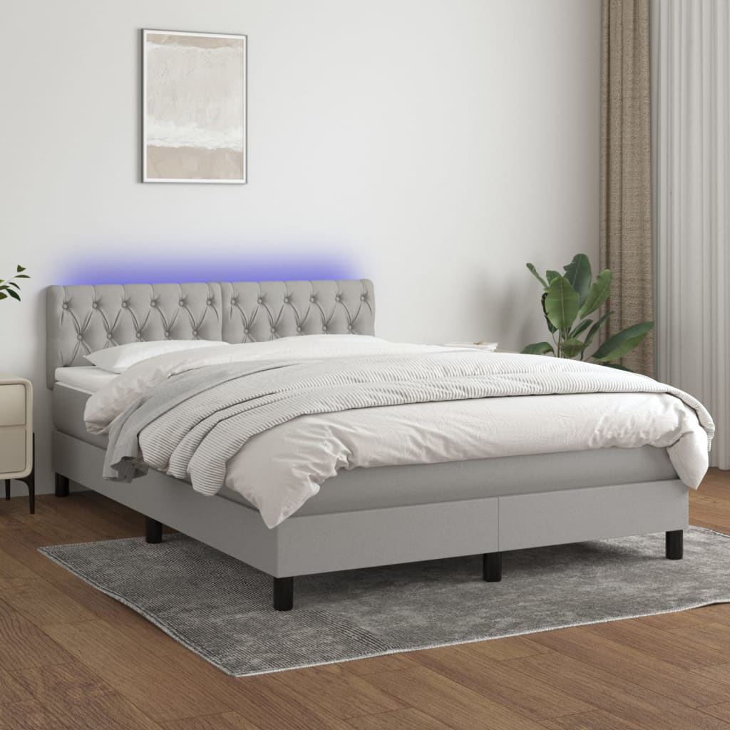 Κρεβάτι Boxspring με Στρώμα & LED Αν.Γκρι 140x190εκ. Υφασμάτινο