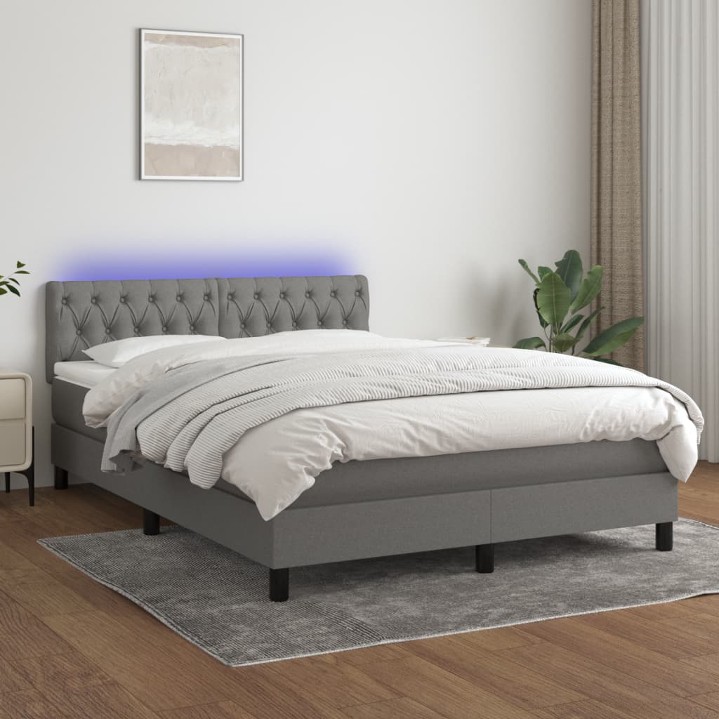 Κρεβάτι Boxspring με Στρώμα & LED Σκ.Γκρι 140x190 εκ Υφασμάτινο