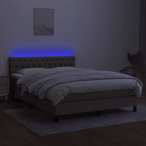 Κρεβάτι Boxspring με Στρώμα & LED Taupe 140x190 εκ. Υφασμάτινο