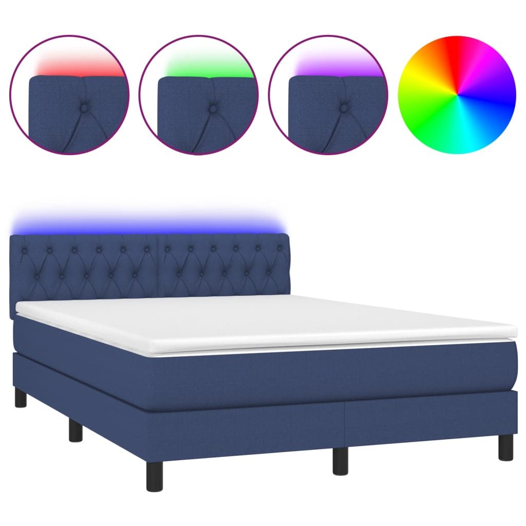 Κρεβάτι Boxspring με Στρώμα & LED Μπλε 140x190 εκ. Υφασμάτινο