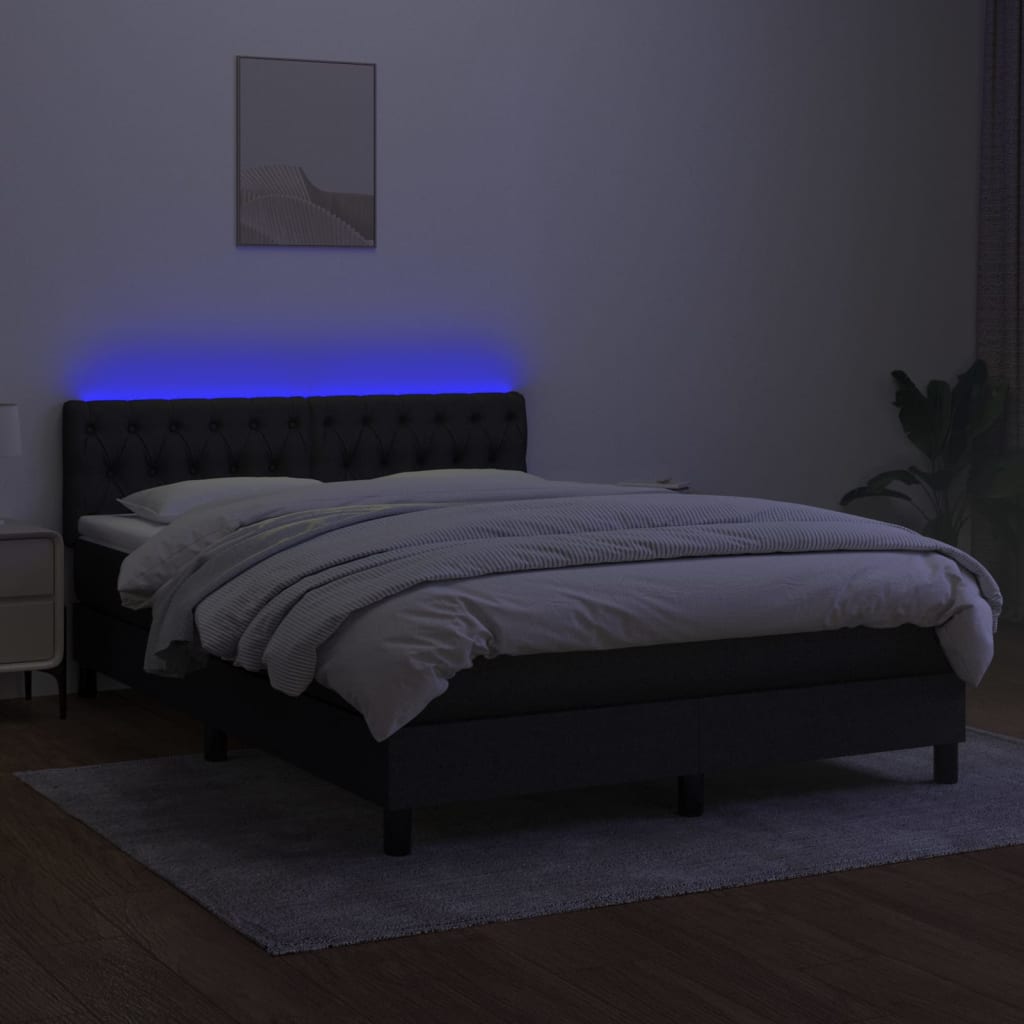 Κρεβάτι Boxspring με Στρώμα & LED Μαύρο 140x200 εκ. Υφασμάτινο