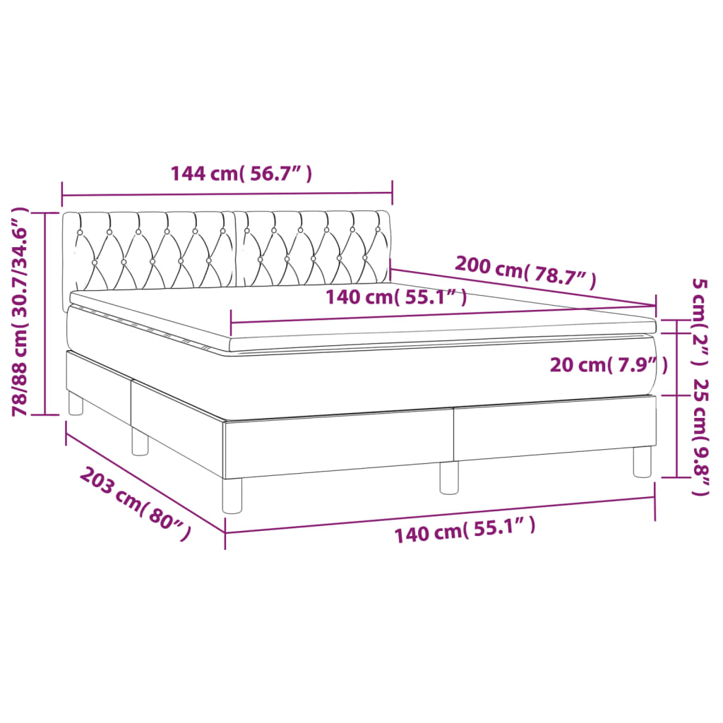 Κρεβάτι Boxspring με Στρώμα & LED Μαύρο 140x200 εκ. Υφασμάτινο