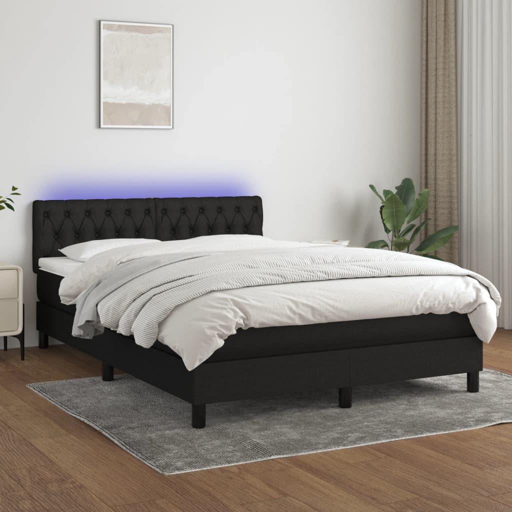 Κρεβάτι Boxspring με Στρώμα & LED Μαύρο 140x200 εκ. Υφασμάτινο