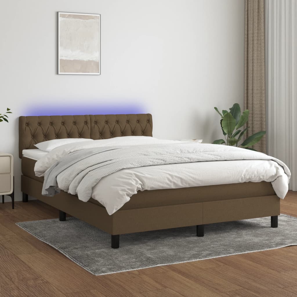 Κρεβάτι Boxspring με Στρώμα & LED Σκ.Καφέ 140x200 εκ Υφασμάτινο - Pakobazaar