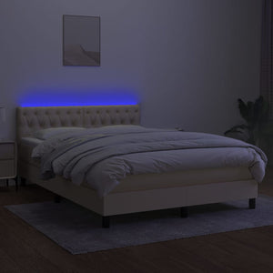Κρεβάτι Boxspring με Στρώμα & LED Κρεμ 140x200 εκ. Υφασμάτινο