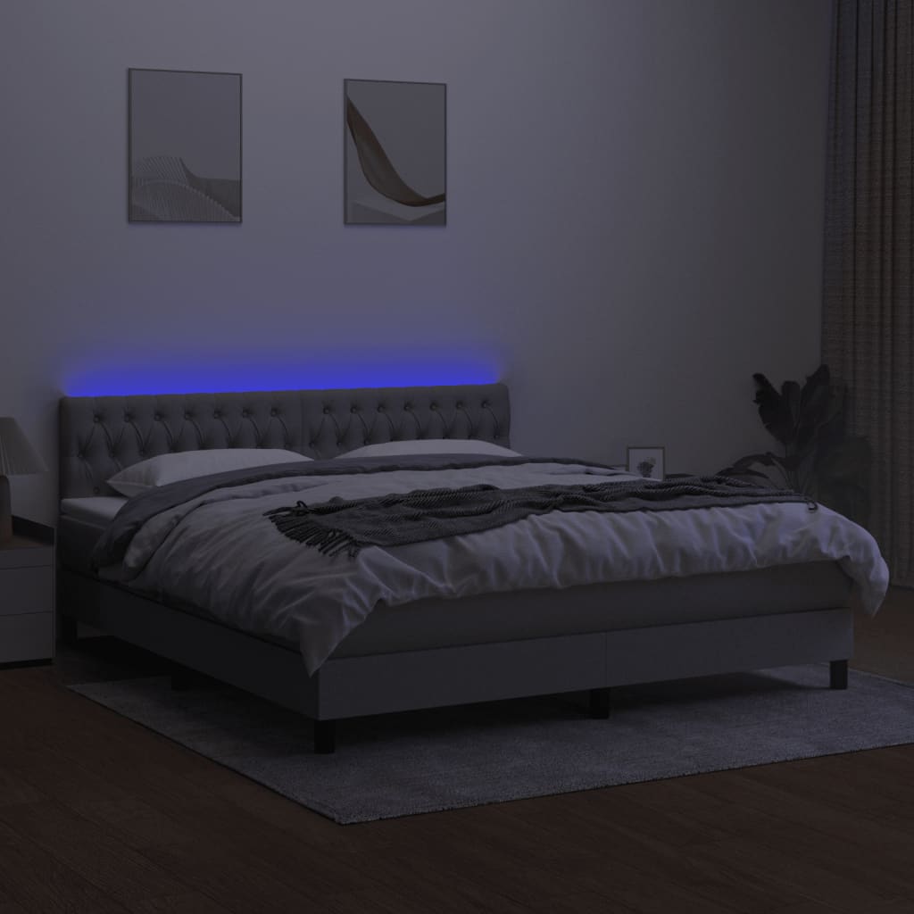 Κρεβάτι Boxspring με Στρώμα & LED Αν.Γκρι 160x200 εκ Υφασμάτινο