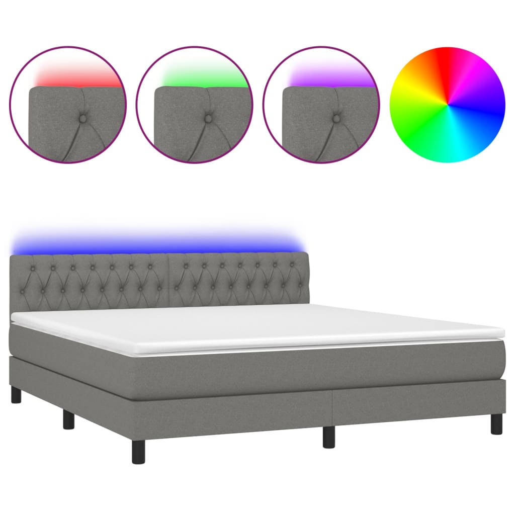 Κρεβάτι Boxspring με Στρώμα & LED Σκ.Γκρι 160x200 εκ Υφασμάτινο - Pakobazaar