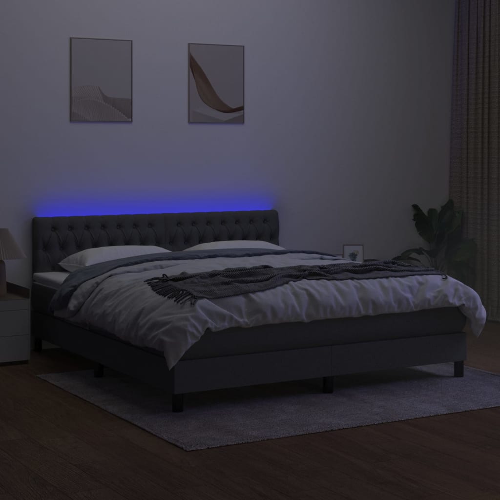 Κρεβάτι Boxspring με Στρώμα & LED Σκ.Γκρι 160x200 εκ Υφασμάτινο - Pakobazaar
