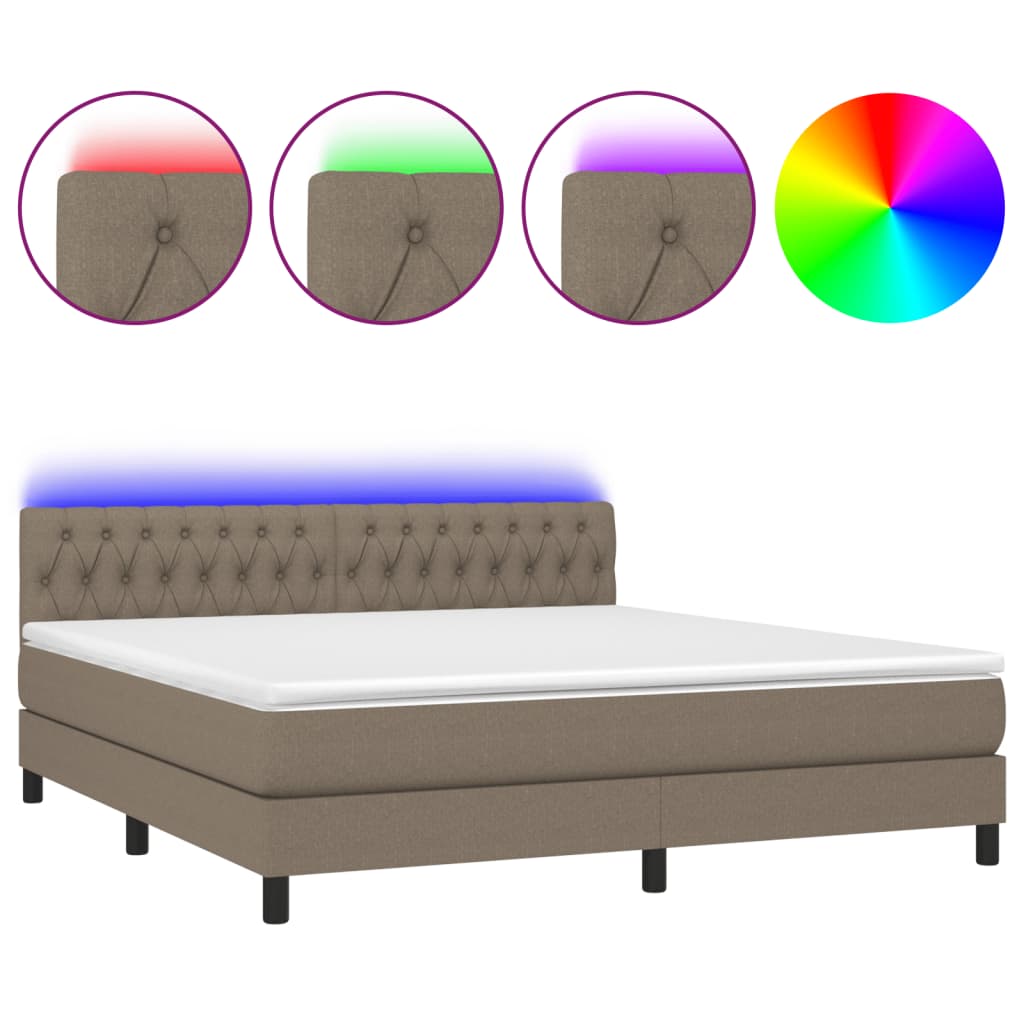 Κρεβάτι Boxspring με Στρώμα & LED Taupe 160x200 εκ. Υφασμάτινο - Pakobazaar