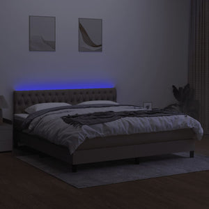 Κρεβάτι Boxspring με Στρώμα & LED Taupe 160x200 εκ. Υφασμάτινο - Pakobazaar
