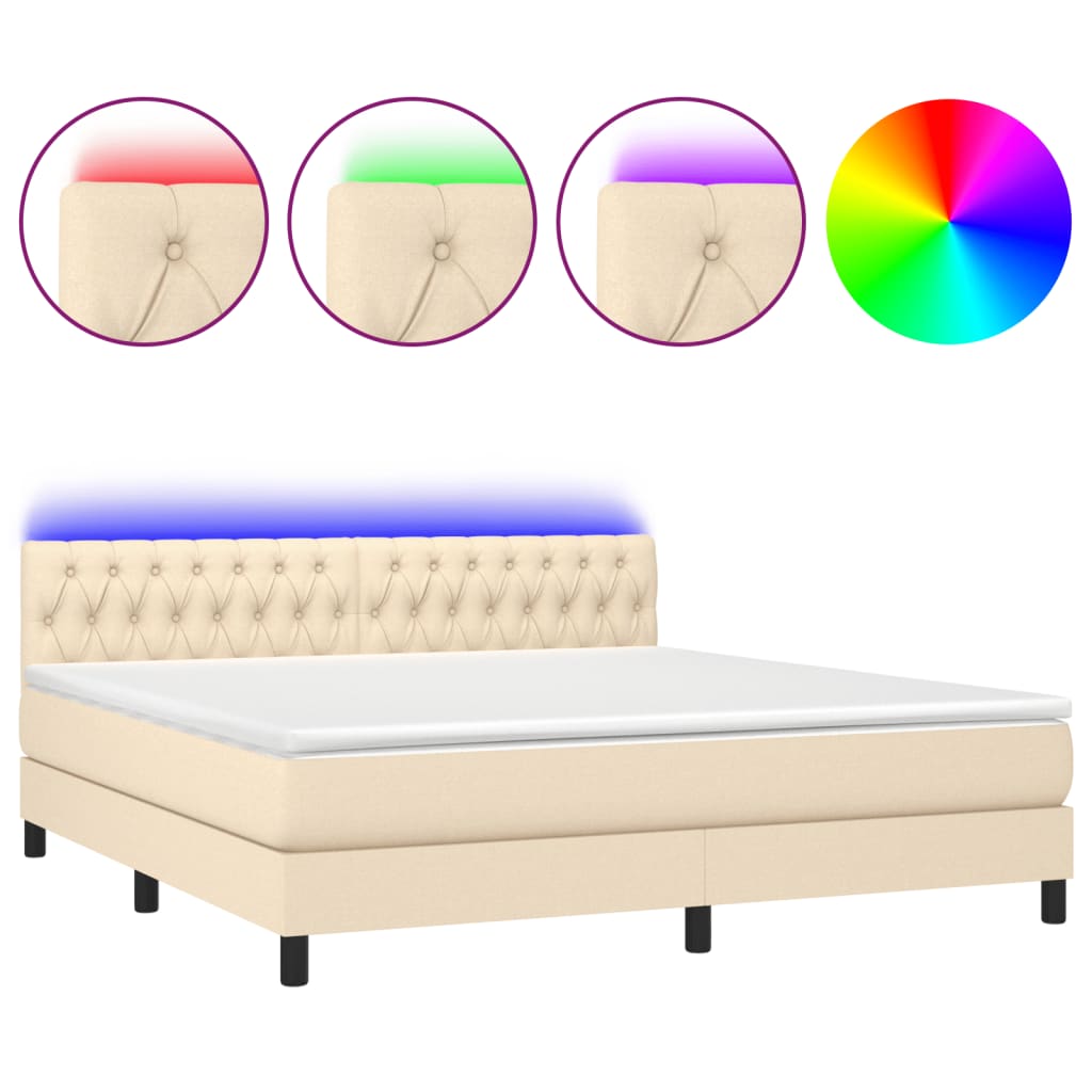 Κρεβάτι Boxspring με Στρώμα & LED Κρεμ 160x200 εκ. Υφασμάτινο