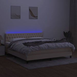 Κρεβάτι Boxspring με Στρώμα & LED Κρεμ 160x200 εκ. Υφασμάτινο