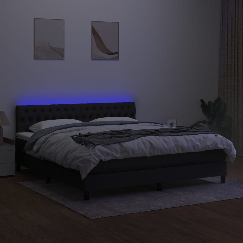 Κρεβάτι Boxspring με Στρώμα & LED Μαύρο 180x200 εκ. Υφασμάτινο