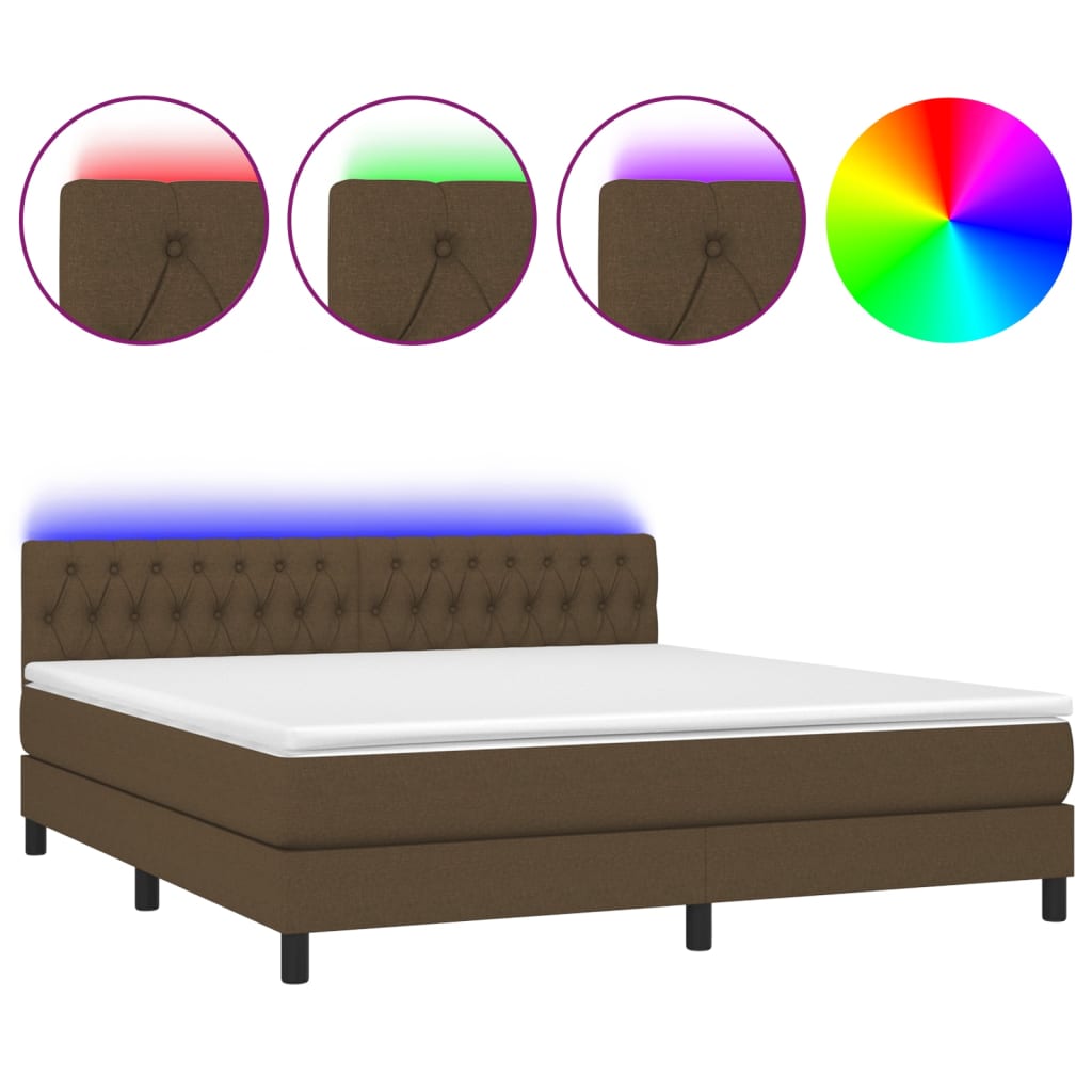 Κρεβάτι Boxspring με Στρώμα & LED Σκ.Καφέ 180x200εκ. Υφασμάτινο