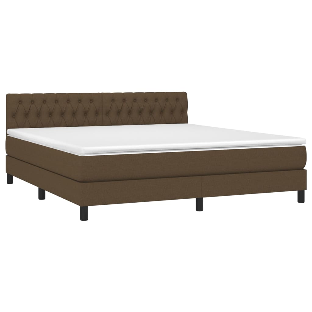 Κρεβάτι Boxspring με Στρώμα & LED Σκ.Καφέ 180x200εκ. Υφασμάτινο