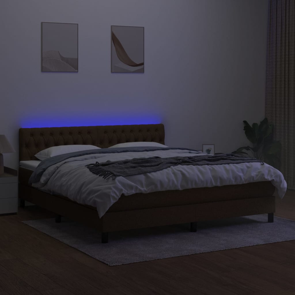 Κρεβάτι Boxspring με Στρώμα & LED Σκ.Καφέ 180x200εκ. Υφασμάτινο