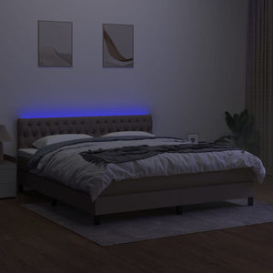Κρεβάτι Boxspring με Στρώμα & LED Taupe 180x200 εκ. Υφασμάτινο