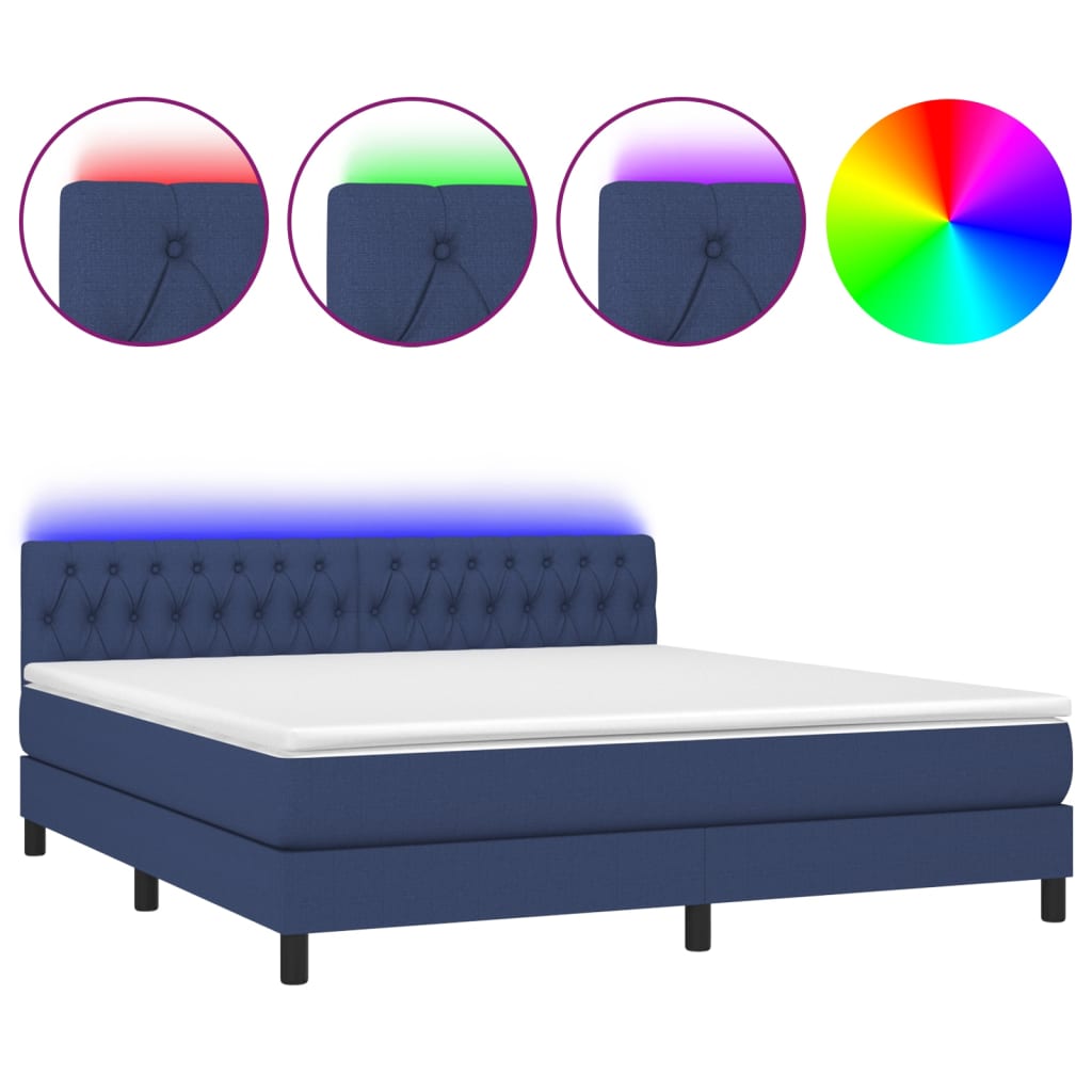 Κρεβάτι Boxspring με Στρώμα & LED Μπλε 180x200 εκ. Υφασμάτινο