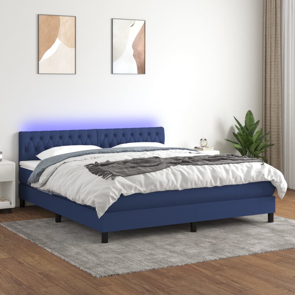 Κρεβάτι Boxspring με Στρώμα & LED Μπλε 180x200 εκ. Υφασμάτινο