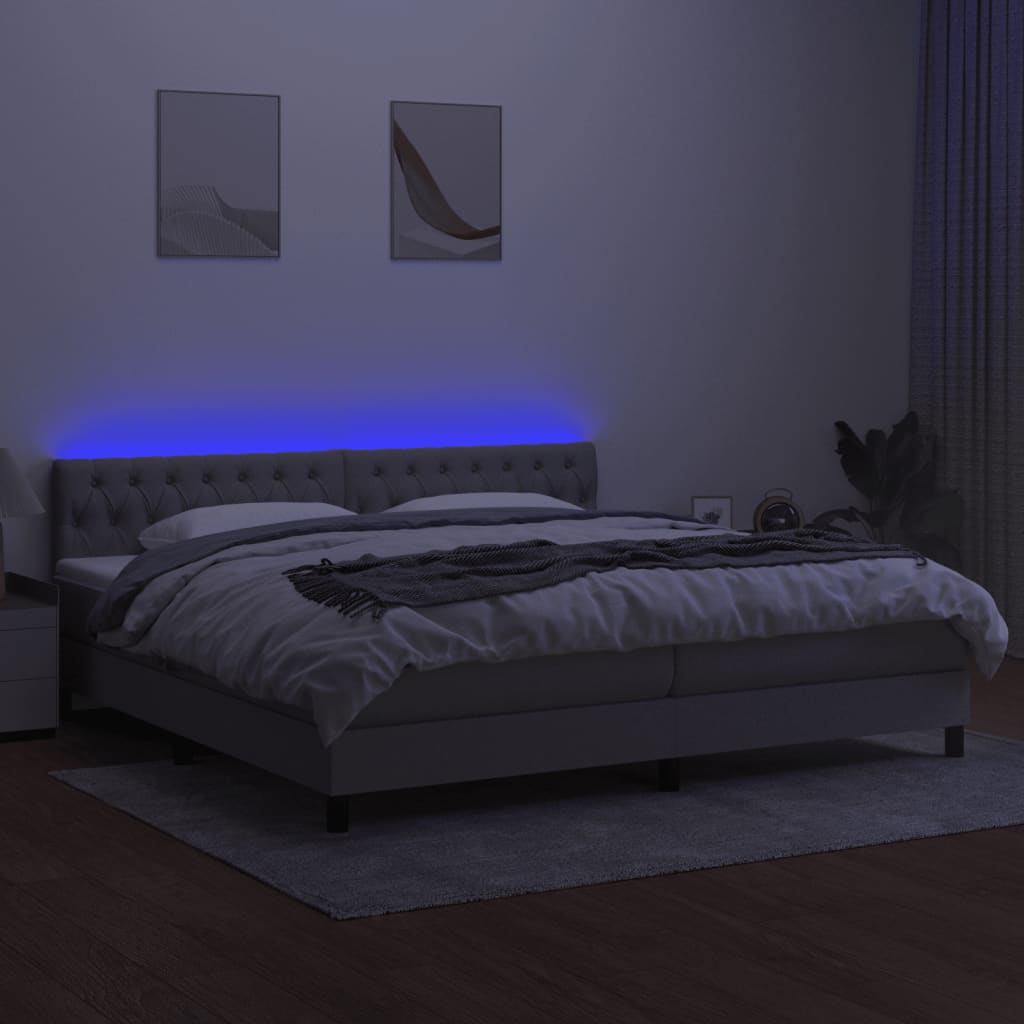 Κρεβάτι Boxspring με Στρώμα & LED Αν.Γκρι 200x200εκ. Υφασμάτινο - Pakobazaar