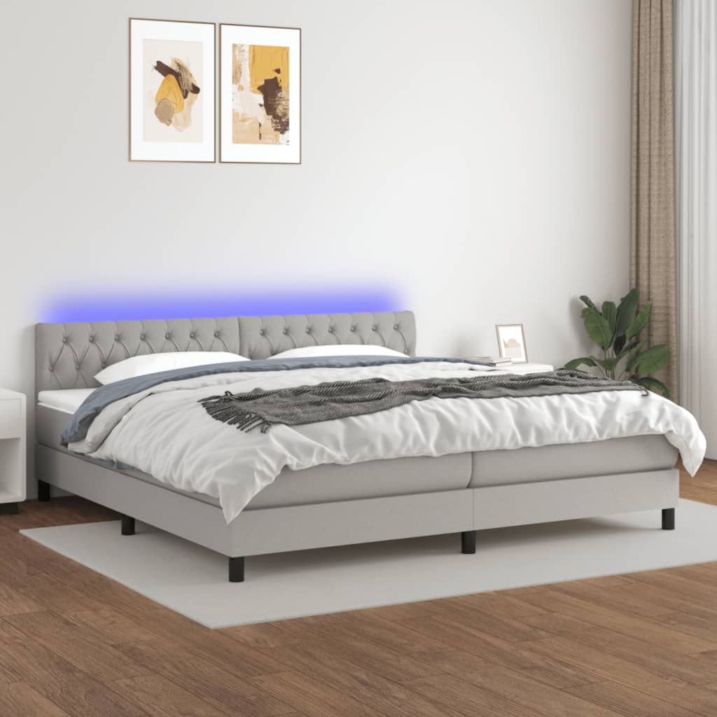 Κρεβάτι Boxspring με Στρώμα & LED Αν.Γκρι 200x200εκ. Υφασμάτινο - Pakobazaar
