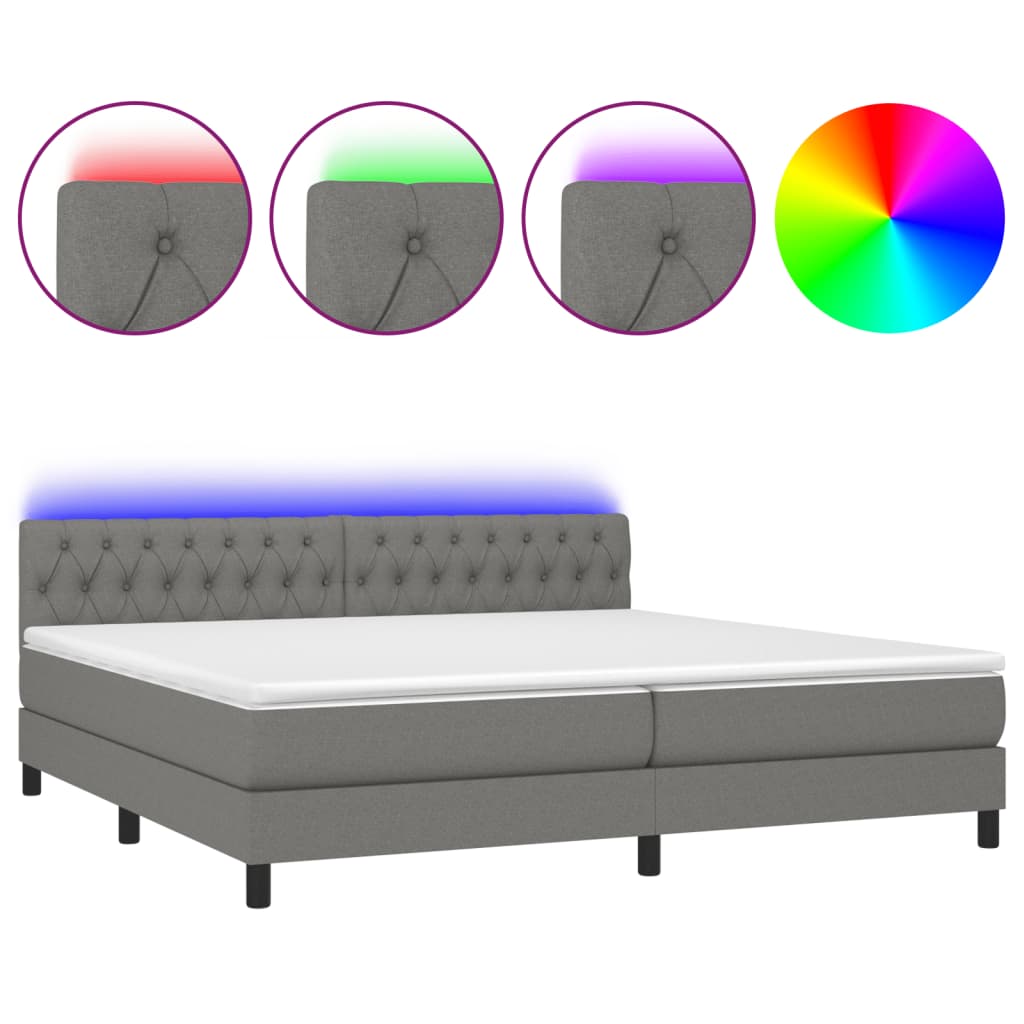 Κρεβάτι Boxspring με Στρώμα & LED Σκ.Γκρι 200x200εκ. Υφασμάτινο - Pakobazaar