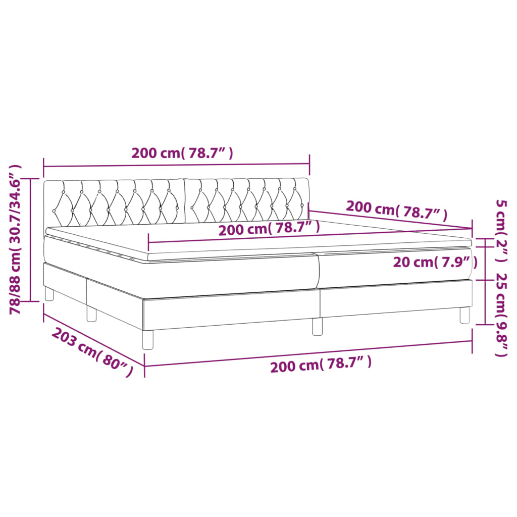 Κρεβάτι Boxspring με Στρώμα & LED Σκ.Γκρι 200x200εκ. Υφασμάτινο - Pakobazaar