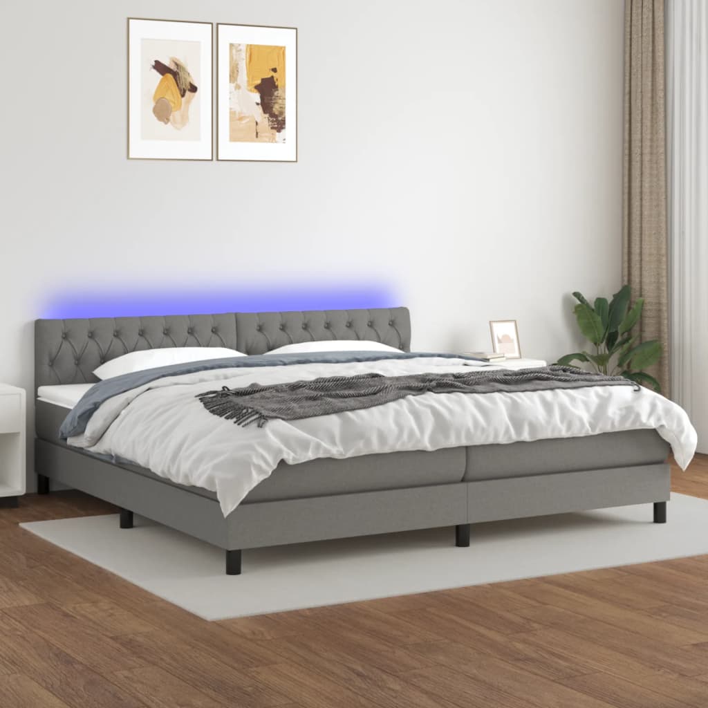 Κρεβάτι Boxspring με Στρώμα & LED Σκ.Γκρι 200x200εκ. Υφασμάτινο - Pakobazaar