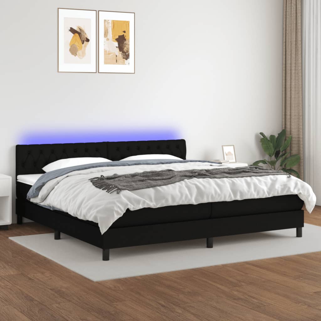 Κρεβάτι Boxspring με Στρώμα & LED Μαύρο 200x200 εκ. Υφασμάτινο