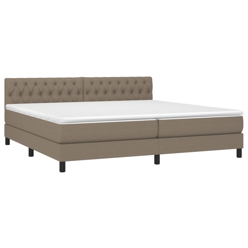 Κρεβάτι Boxspring με Στρώμα & LED Taupe 200x200 εκ. Υφασμάτινο