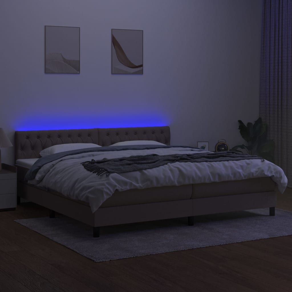 Κρεβάτι Boxspring με Στρώμα & LED Taupe 200x200 εκ. Υφασμάτινο