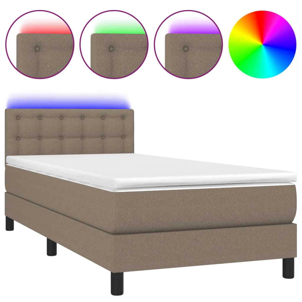 Κρεβάτι Boxspring με Στρώμα & LED Taupe 80x200 εκ. Υφασμάτινο