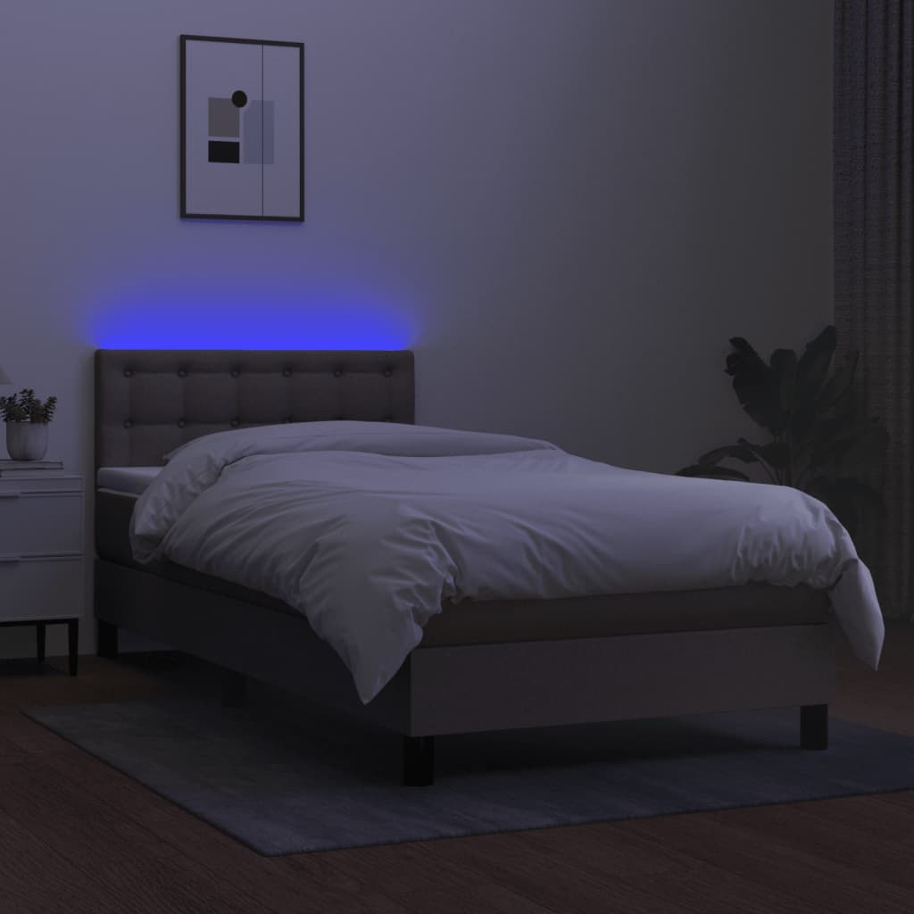 Κρεβάτι Boxspring με Στρώμα & LED Taupe 80x200 εκ. Υφασμάτινο
