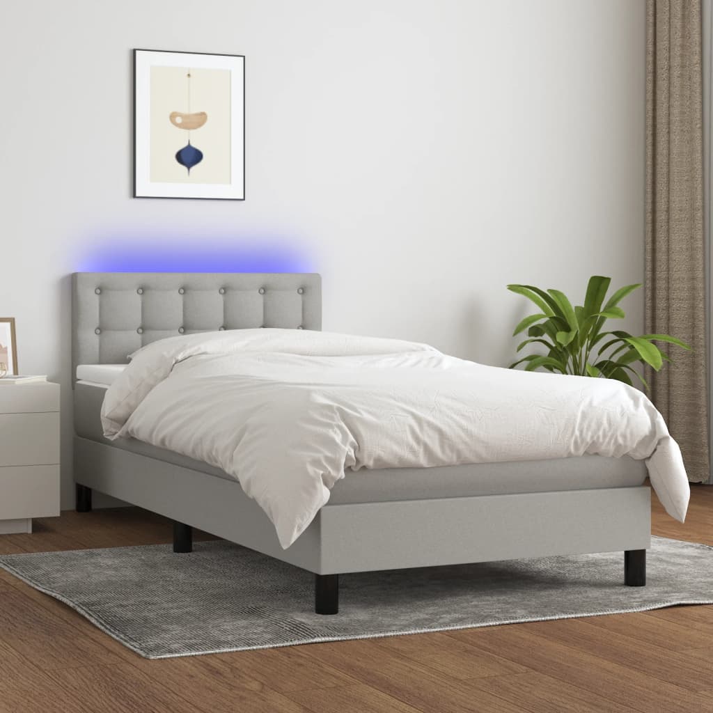 Κρεβάτι Boxspring με Στρώμα & LED Αν.Γκρι 100x200 εκ Υφασμάτινο - Pakobazaar
