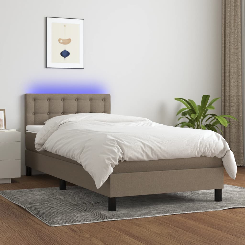 Κρεβάτι Boxspring με Στρώμα & LED Taupe 100x200 εκ. Υφασμάτινο