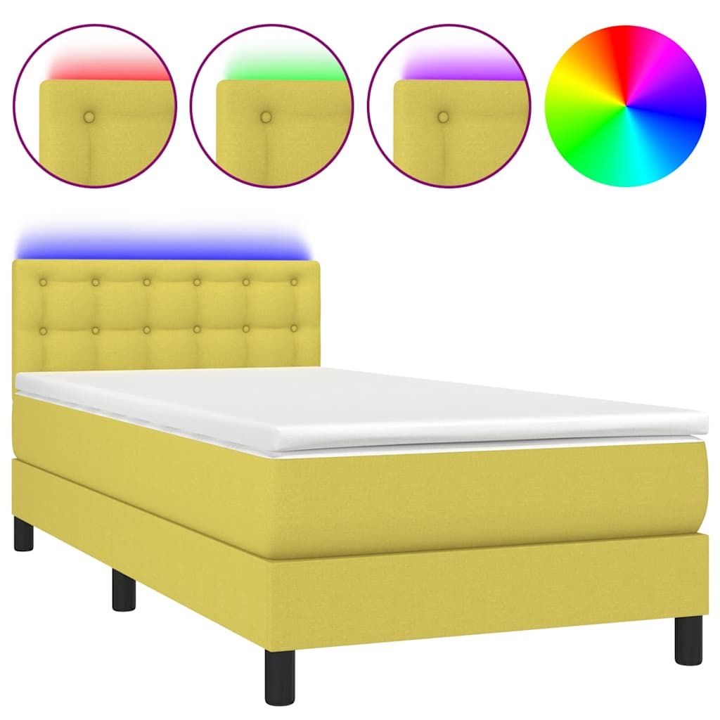 Κρεβάτι Boxspring με Στρώμα & LED Πράσινο 100x200 εκ Υφασμάτινο