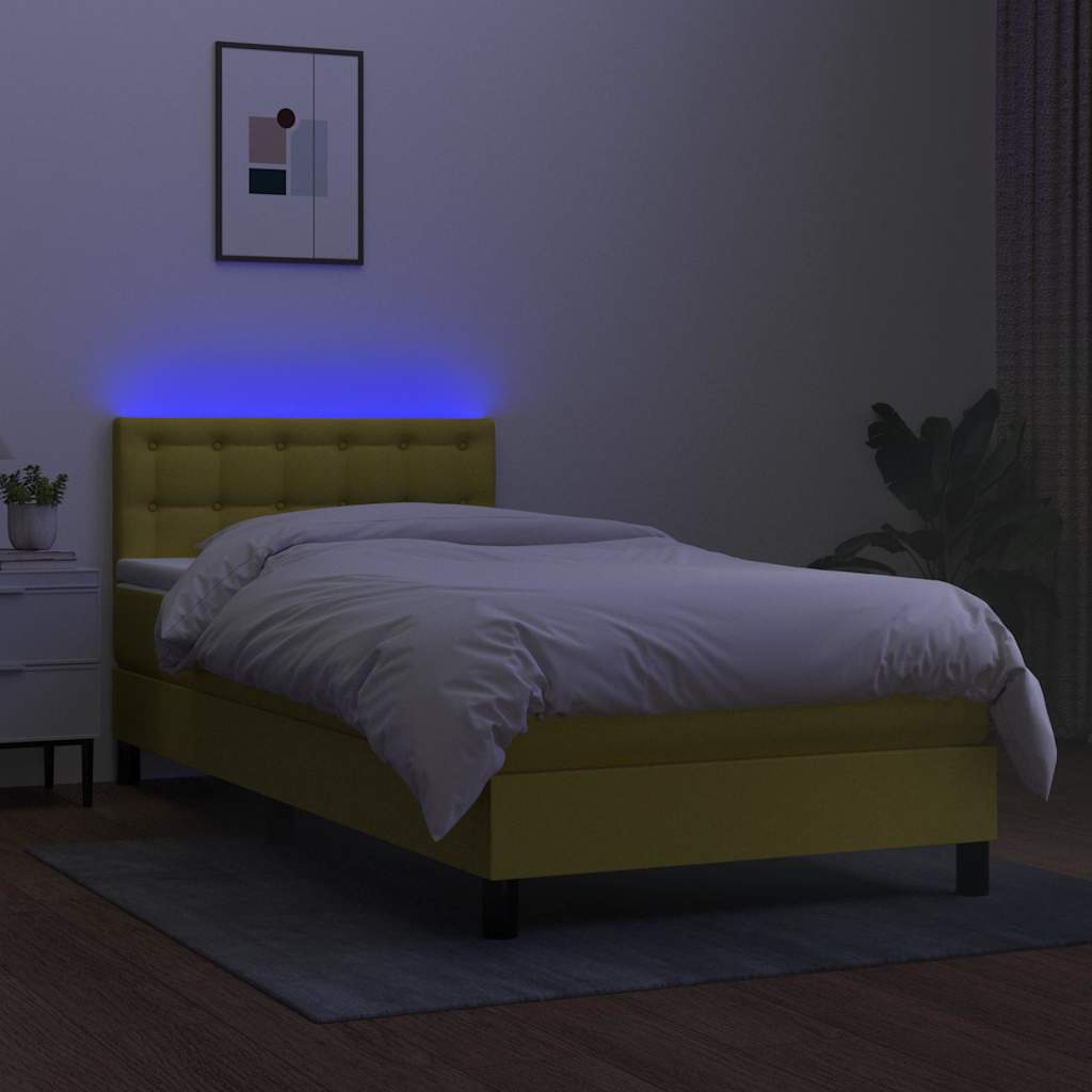 Κρεβάτι Boxspring με Στρώμα & LED Πράσινο 100x200 εκ Υφασμάτινο