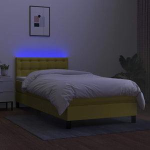 Κρεβάτι Boxspring με Στρώμα & LED Πράσινο 100x200 εκ Υφασμάτινο