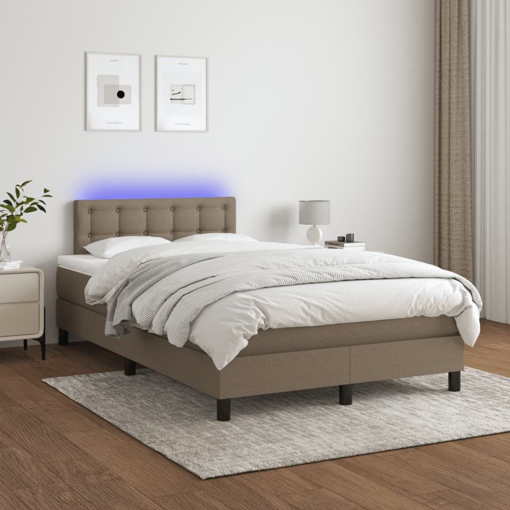 Κρεβάτι Boxspring με Στρώμα & LED Taupe 120x200 εκ. Υφασμάτινο