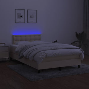Κρεβάτι Boxspring με Στρώμα & LED Κρεμ 120x200 εκ. Υφασμάτινο