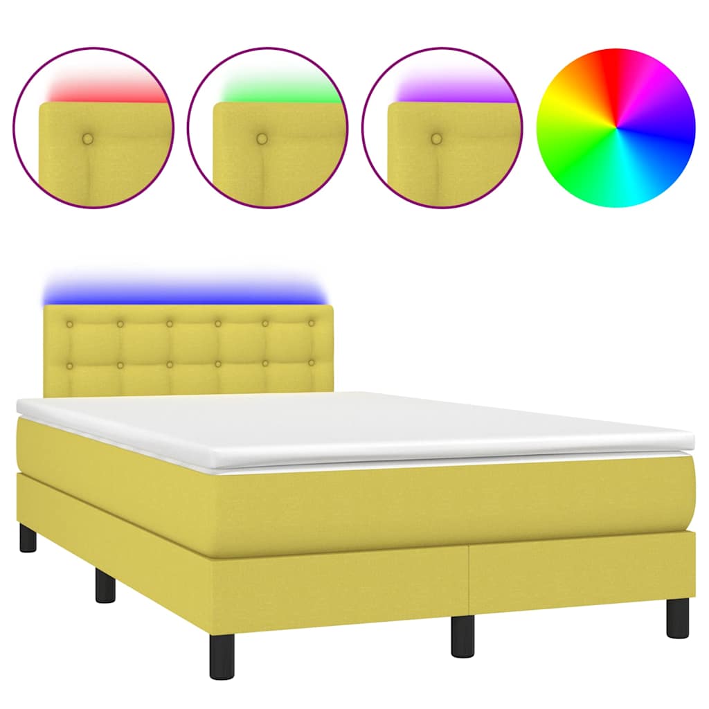 Κρεβάτι Boxspring με Στρώμα & LED Πράσινο 120x200 εκ Υφασμάτινο