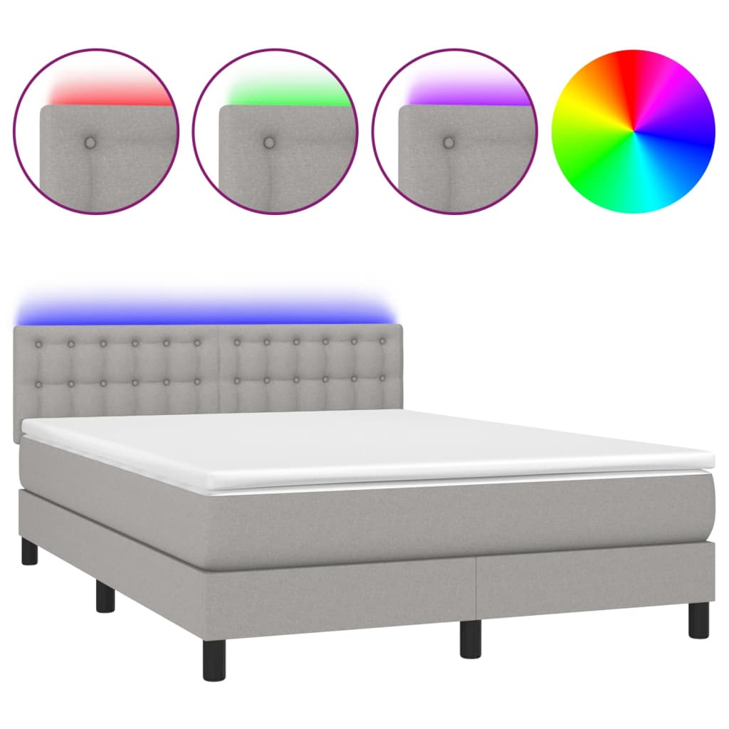 Κρεβάτι Boxspring με Στρώμα & LED Αν.Γκρι 140x190εκ. Υφασμάτινο