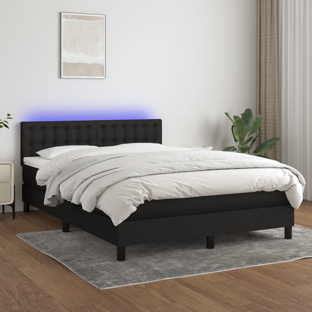 Κρεβάτι Boxspring με Στρώμα & LED Μαύρο 140x190 εκ. Υφασμάτινο