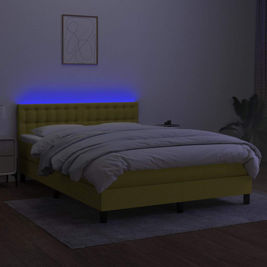 Κρεβάτι Boxspring με Στρώμα & LED Πράσινο 140x190 εκ Υφασμάτινο