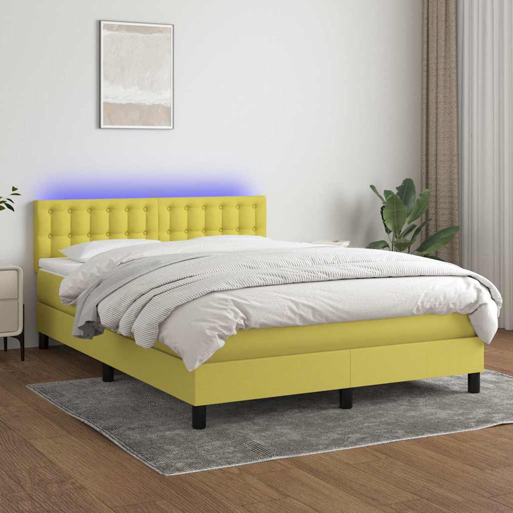 Κρεβάτι Boxspring με Στρώμα & LED Πράσινο 140x190 εκ Υφασμάτινο